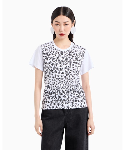 tシャツ 「エンポリオ アルマーニ」ASV Tシャツ オーガニックジャージー オールオーバー スタープリント レディース