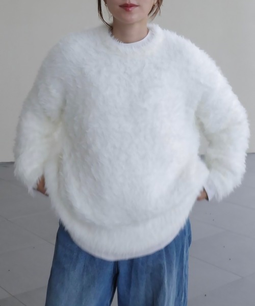 【新品未使用】open Yy デザインニットセーター ホワイト HEILIS（ヘイリス） ニット セーター 「hideka select」フェザータッチ