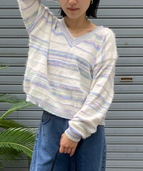 セーター ユニセックス グラデーション Vネック プルオーバー VI E DIT セーター ニット グラデーションVネックニット メンズ
