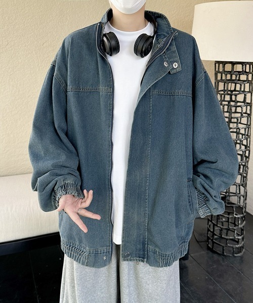  JEANS アウター Lサイズ デニムジャケット gジャン 「FVLMEN」stand neck denim zip