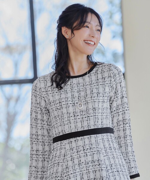 Tiaclasse ワンピース 配色ツイードワンピース : ZOZOTOWN Yahoo!店