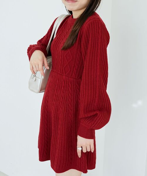 MAJESTIC LEGON ワンピース ケーブル編みフレアニットワンピース