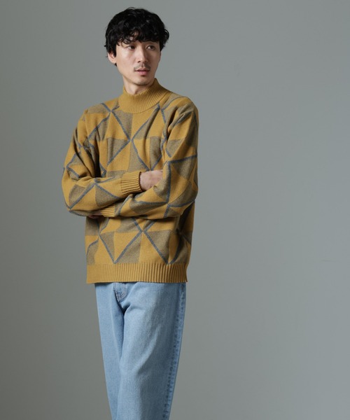 ダイヤモンド柄ハイネックニット NANO universe（ナノ・ユニバース） セーター ニット ダイヤ柄