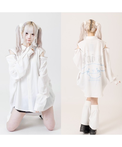 ブラウス シャツ シナモン×THICCラインストーンロゴコラボシャツ レディース メンズ