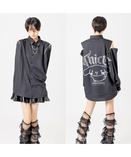 シナモン　モンクレール　チュニック　トップス PSYNYXX ブラウス シャツ シナモン×THICCラインストーンロゴコラボ