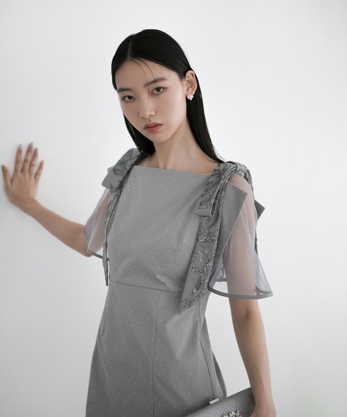 Leja ドレス 「LEJA」2WAY花柄リボンドットストーンIライン