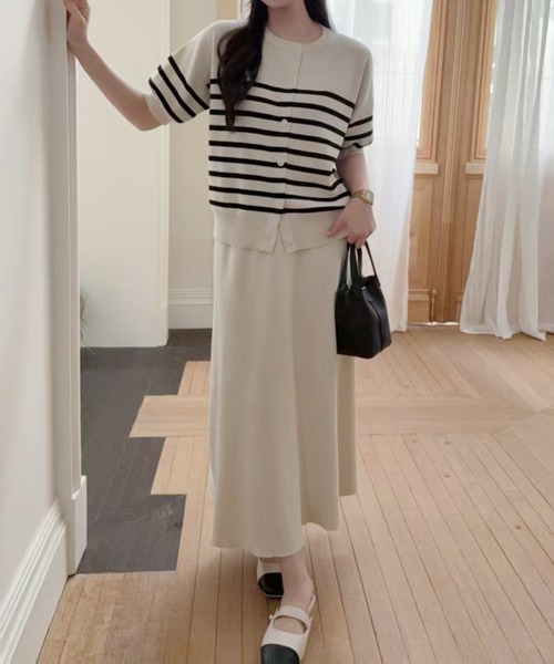 BANICO セットアップ ボーダーニットカーディガンセットアップ