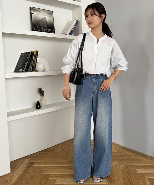 ブラウス シャツ スッキパーネックピンタックブラウス レディース Marilyn Moon ブラウス シャツ シアーラッフルピンタック