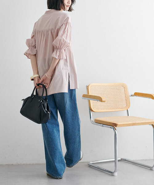 ブラウス シャツ スッキパーネックピンタックブラウス レディース Marilyn Moon ブラウス シャツ シアーラッフルピンタック