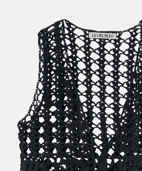 週末sale❣️L'Appartement Lace Vest 黒レースベスト LE CIEL BLEU（ルシェルブルー） ニット セーター ハンドクロシェット