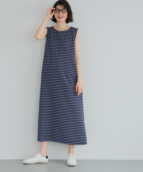 美品 キャロリーナヘレラ ノースリーブ グリーン ボーダー ワンピース 総柄 CAROLINA HERRERA - 美品 キャロリーナヘレラ ノースリーブ