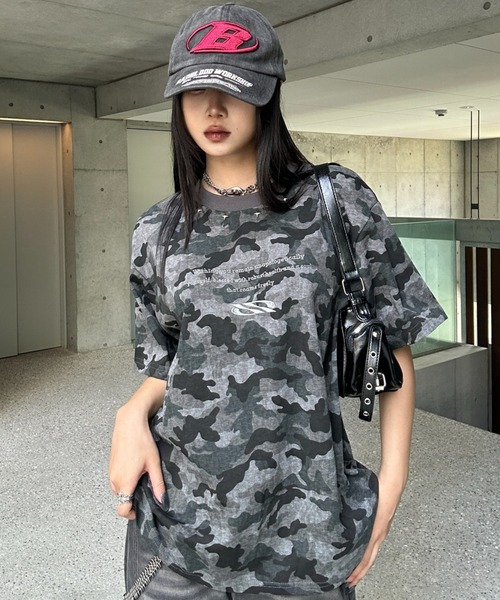 tシャツ カモフラージュスタッズTシャツ レディース メンズ
