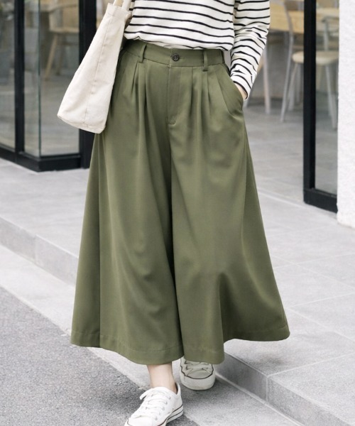 スラックス パンツ 「選べる6カラー/S〜XLサイズ展開♪」タック入りワイドガウチョパンツ レディース | Sally Lunn | 04
