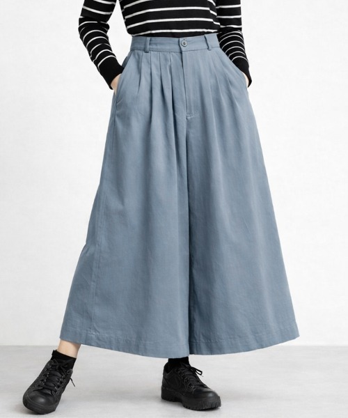 スラックス パンツ 「選べる6カラー/S〜XLサイズ展開♪」タック入りワイドガウチョパンツ レディース | Sally Lunn | 05