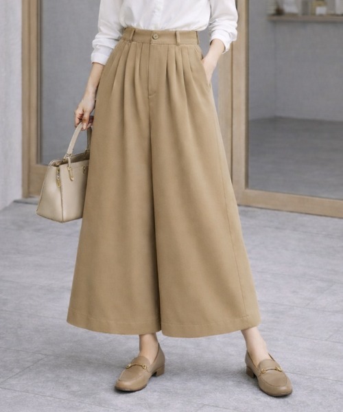 スラックス パンツ 「選べる6カラー/S〜XLサイズ展開♪」タック入りワイドガウチョパンツ レディース | Sally Lunn | 24