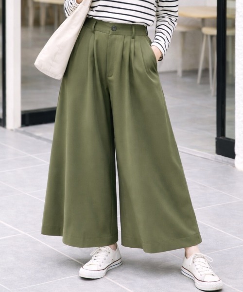 スラックス パンツ 「選べる6カラー/S〜XLサイズ展開♪」タック入りワイドガウチョパンツ レディース | Sally Lunn | 13