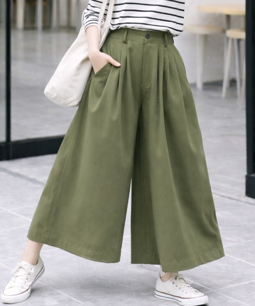 スラックス パンツ 「選べる6カラー/S〜XLサイズ展開♪」タック入りワイドガウチョパンツ レディース | Sally Lunn | 14
