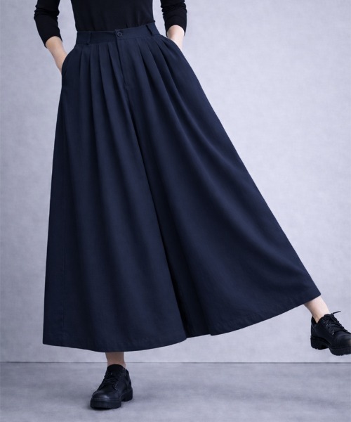 45R ネイビー ハイウエスト ガウチョパンツ Sally Lunn ワイドパンツ スラックス パンツ 「お気に入り7千人突破