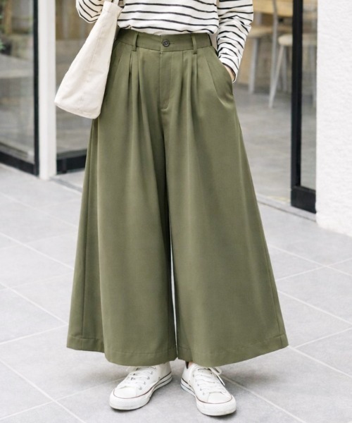 スラックス パンツ 「選べる6カラー/S〜XLサイズ展開♪」タック入りワイドガウチョパンツ レディース | Sally Lunn | 12