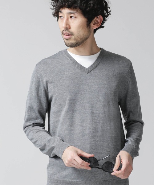 「NANO universe」 Vネックニット S グレー メンズ