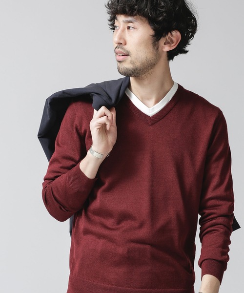 「NANO universe」 Vネックニット S グレー メンズ