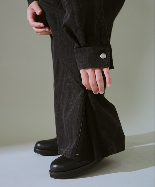 Camphor wood オールインワン snow-wash faded rayon nylon l/s jump