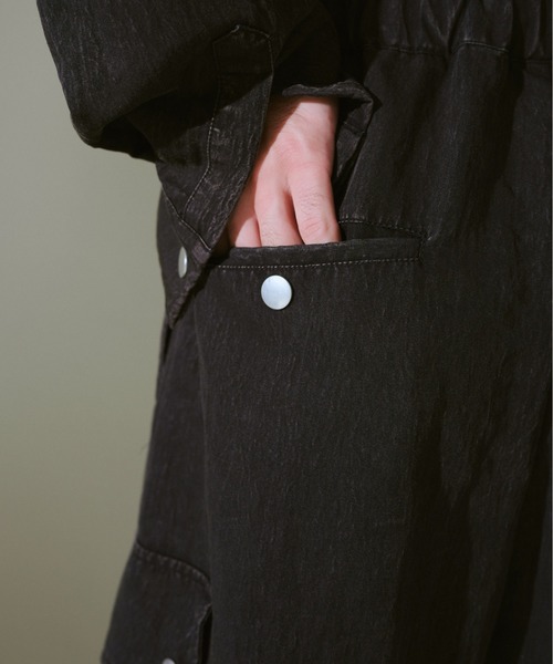 Camphor wood オールインワン snow-wash faded rayon nylon l/s jump