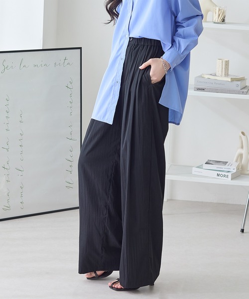 スラックス パンツ ヴィンテージ調素材ワイドパンツ レディース