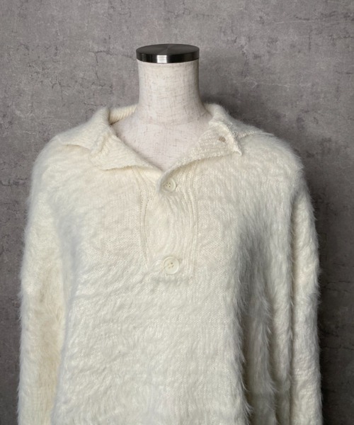 lilful セーター ニット ハーフボタンハイネックシャギーニット メンズ