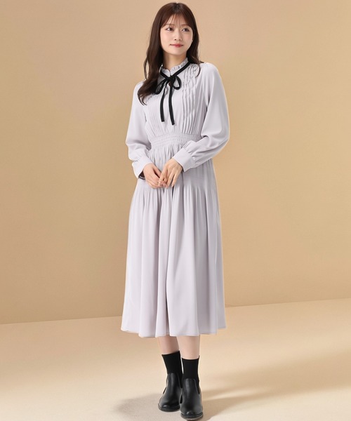 【NEW】ミッシュマッシュ（MISCH MASCH）/2025秋冬新作 配色リボンプリーツシフォンワンピース MISCH MASCH（ミッシュマッシュ） ワンピース 2025秋冬新作 配色リボン