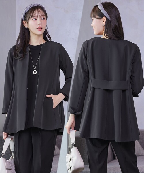 Tiaclasse ジャケット ノーカラージャケット バックフレアロング