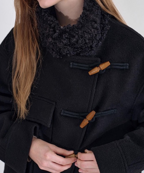 ダッフルコート コート カーリーファーカラー オフセンター ショート