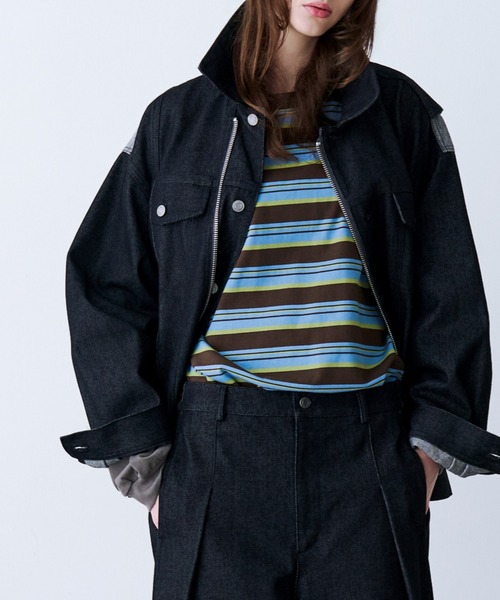 seesew デニムジャケット　オーバーサイズ　トップス　Ｌ　ブラック SeeSew デニムジャケット gジャン 「UNISEX」OVERSPEC DENIM JACKET