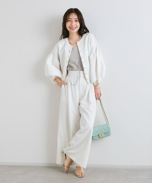 新品✨ラボティックボンボン　パールぽわんとスリーブニットカーディガン　白 322d3636fb7069ffb12a347de56f2a