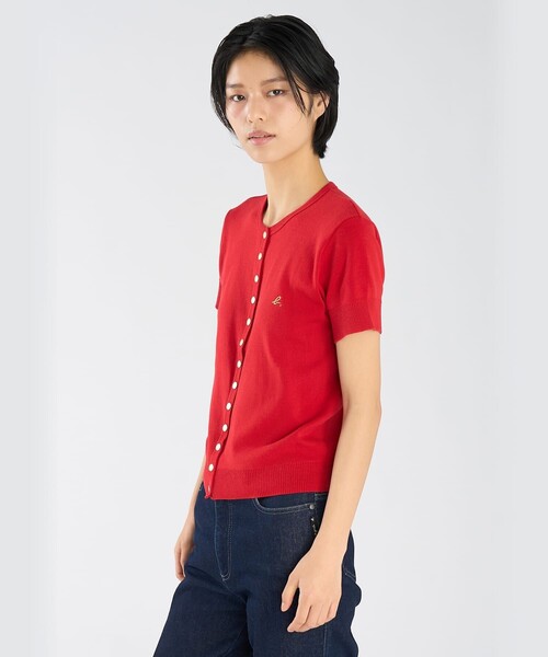新品 『agnes b.』 アニエスベー （1） クルーネック半袖カーディガン agnes b.（アニエスベー） カーディガン b.”ロゴ刺繍 コットンニット