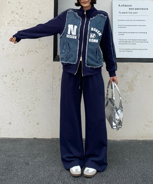 FAVORITO セットアップ 切り替えデニムジャケットワイドパンツ