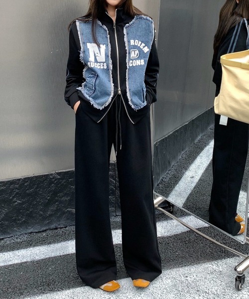 FAVORITO セットアップ 切り替えデニムジャケットワイドパンツ