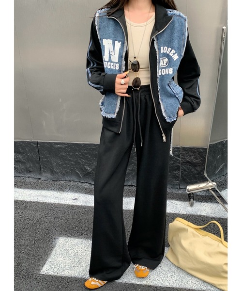 FAVORITO セットアップ 切り替えデニムジャケットワイドパンツ