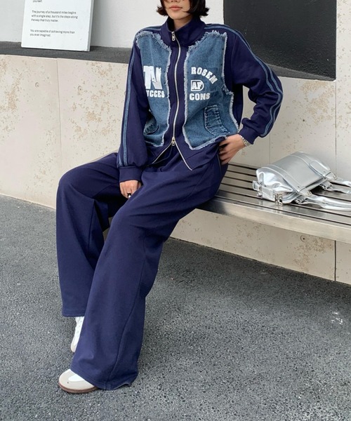 FAVORITO セットアップ 切り替えデニムジャケットワイドパンツ