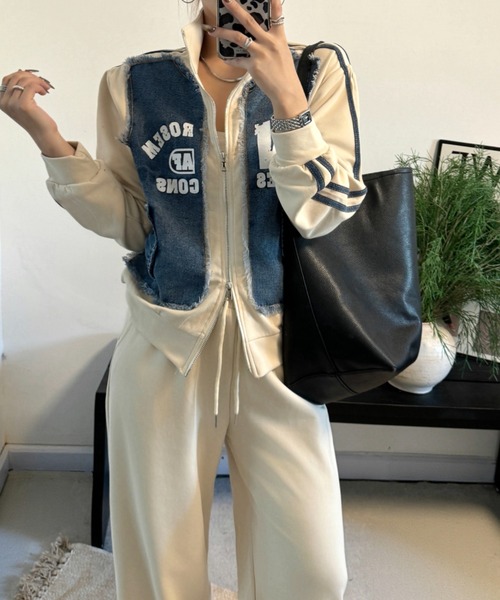FAVORITO セットアップ 切り替えデニムジャケットワイドパンツ