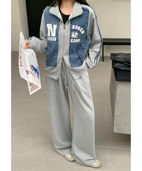 FAVORITO セットアップ 切り替えデニムジャケットワイドパンツ