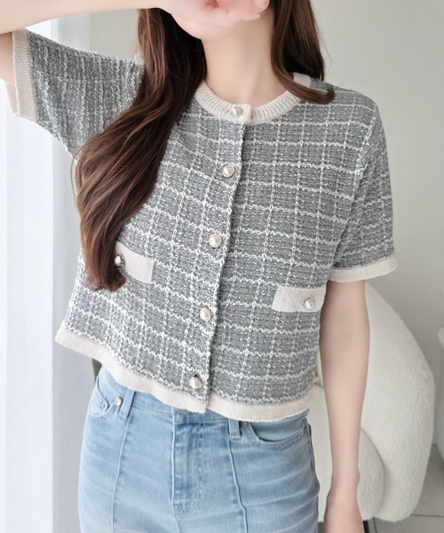 mily bilet カーディガン 夏 半袖 「mily bilet」さりげない華やぎで品