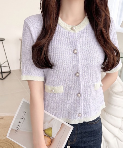 mily bilet カーディガン 夏 半袖 「mily bilet」さりげない華やぎで品