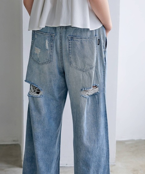 ワイドパンツ パンツ 「ライトオンス」ホックデニムパンツ キッズ 子供服 女の子の画像