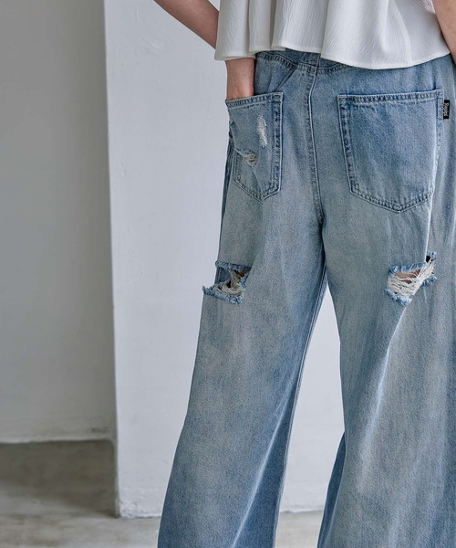 ワイドパンツ パンツ 「ライトオンス」ホックデニムパンツ キッズ 子供服 女の子の画像