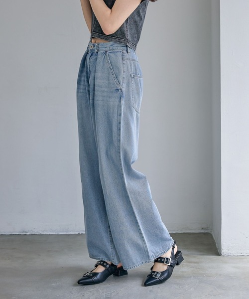 ワイドパンツ パンツ 「ライトオンス」ホックデニムパンツ キッズ 子供服 女の子の画像