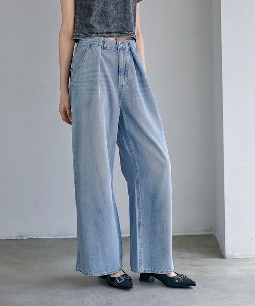 ワイドパンツ パンツ 「ライトオンス」ホックデニムパンツ キッズ 子供服 女の子の画像