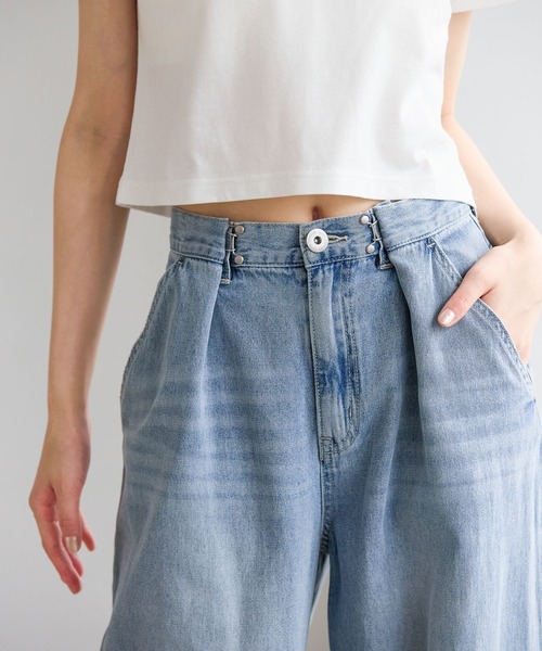 ワイドパンツ パンツ 「ライトオンス」ホックデニムパンツ キッズ 子供服 女の子の画像