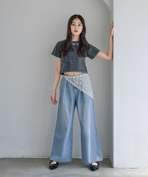 ワイドパンツ パンツ 「ライトオンス」ホックデニムパンツ キッズ 子供服 女の子の画像
