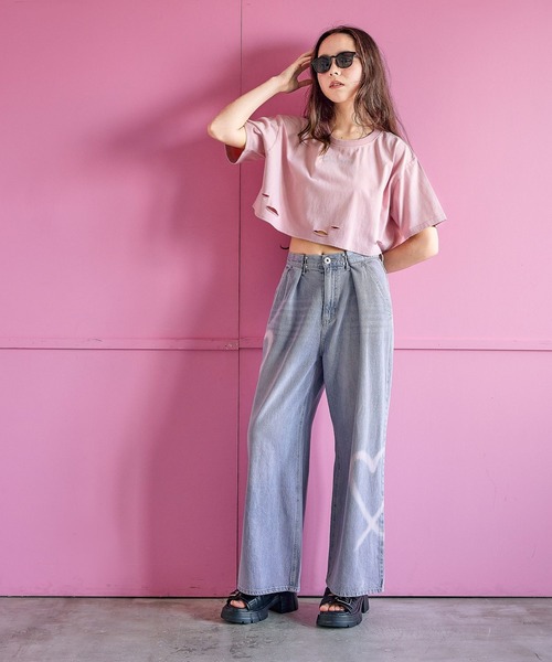 ワイドパンツ パンツ 「ライトオンス」ホックデニムパンツ キッズ 子供服 女の子の画像